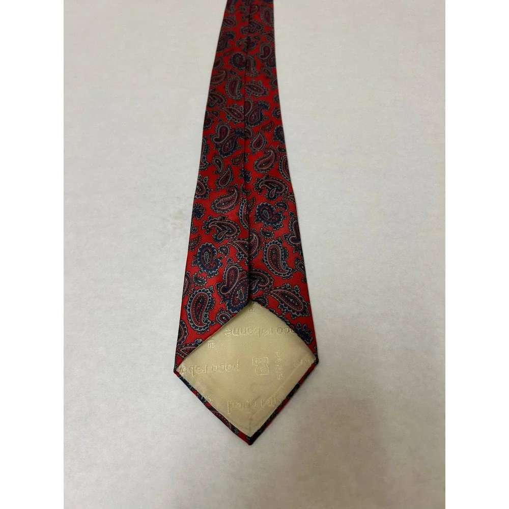 Paco Rabanne Necktie Men's One Size Red Paisley Print 100% Silk Designer Classic